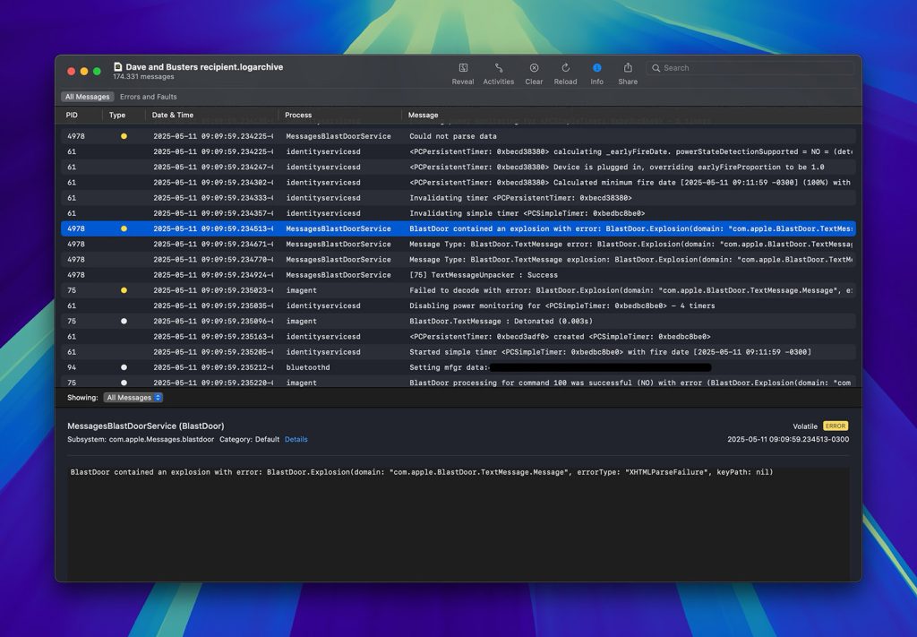 Error logs of Rambo's tests.