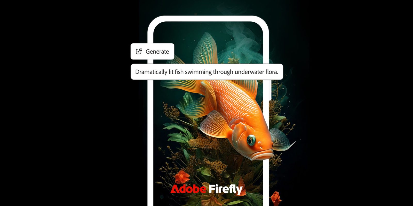 Adobe Firefly app lets you generate AI images and videos on your iPhone | Example of a generated fish swimming through the iPhone display