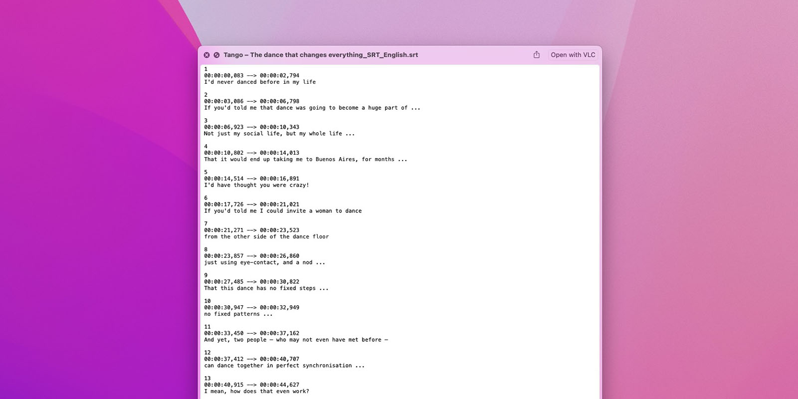 Apple devices offer amazing speech to text transcription in developer betas, shows test | Screengrab of transcription file for a YouTube video