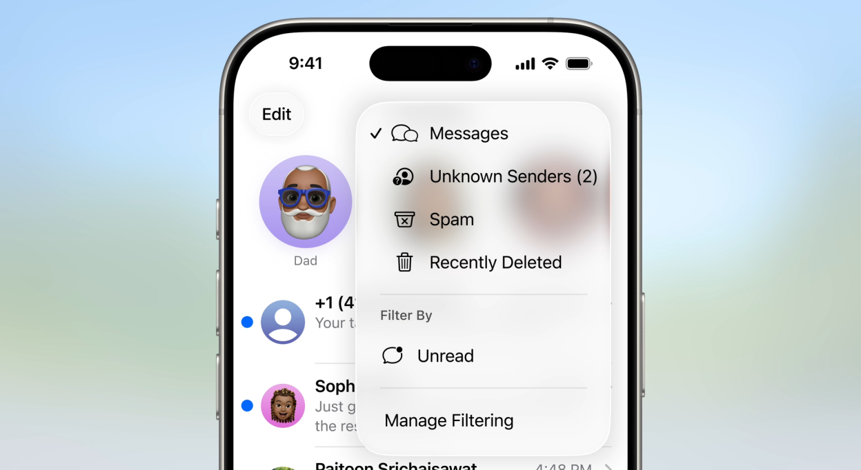 ios 26 spam scam unkown senders messages app filter wwdc 2025