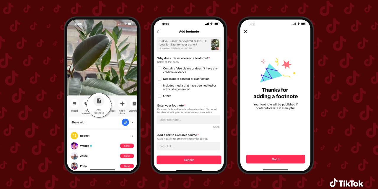 TikTok gets long-overdue fact-checking, plus new parental controls | Screengrabs pf Footnotes flow