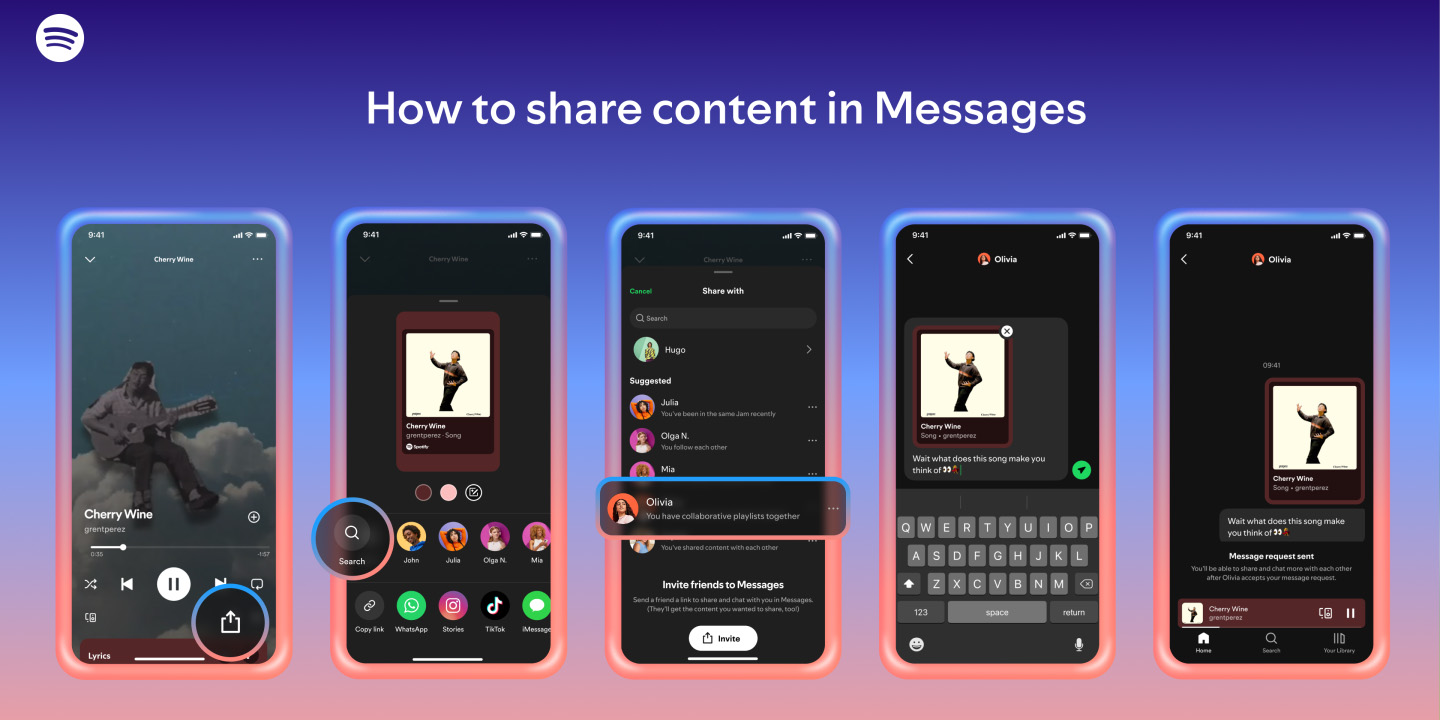Apple makes it easier to switch from Spotify in more countries; Spotify DMs (screengrabs shown)