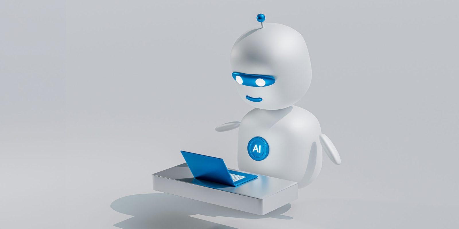 Stats suggest Apple's slow rollout of AI agent capabilities may be no bad thing | Cartoon style AI bot using a laptop