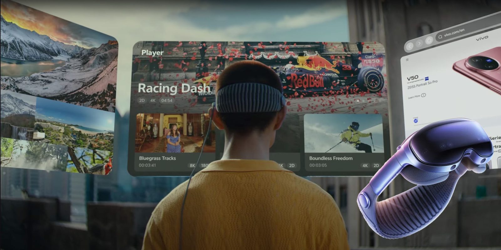 Vivo's Vision Pro clone costs $1,400 and weighs 398g | Image shows the device and UI