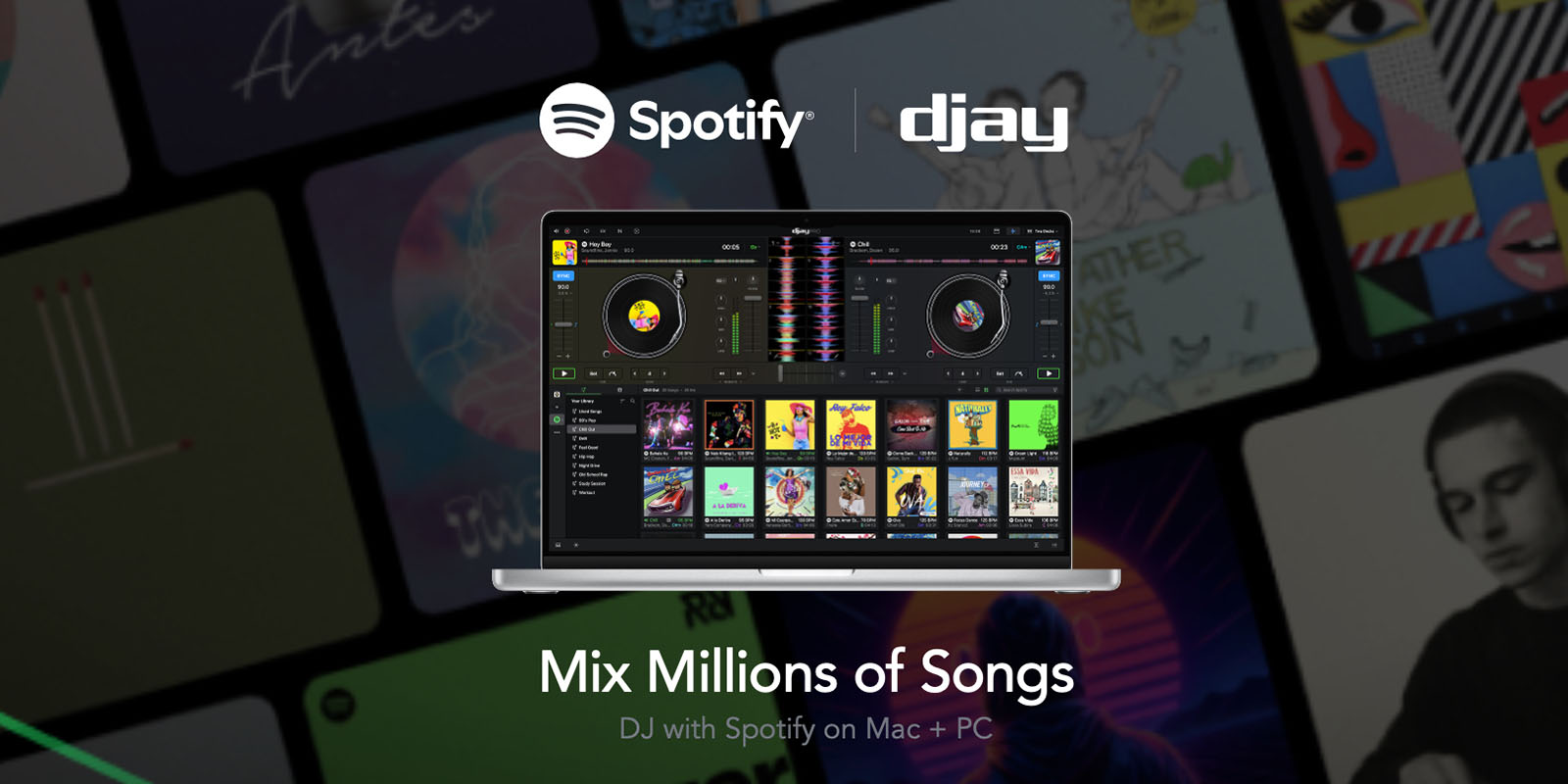 Spotify now supports Mac DJ software like djay | djay promo graphic shown