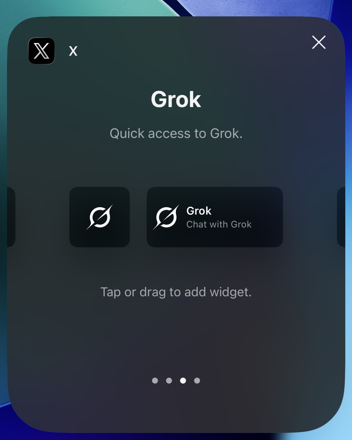 The "Grok" Lock Screen widget, which shows the Grok logo and "Chat with Grok".