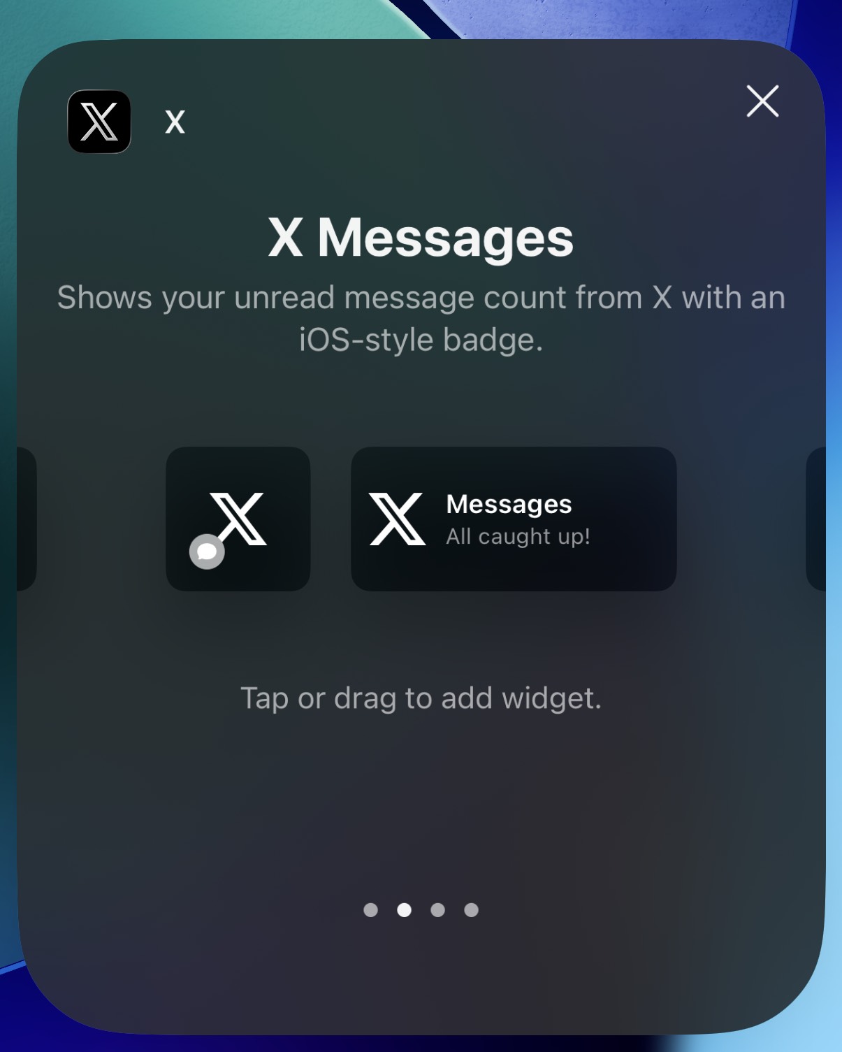 The "X Messages" Lock Screen widget, which shows the X logo and a number.