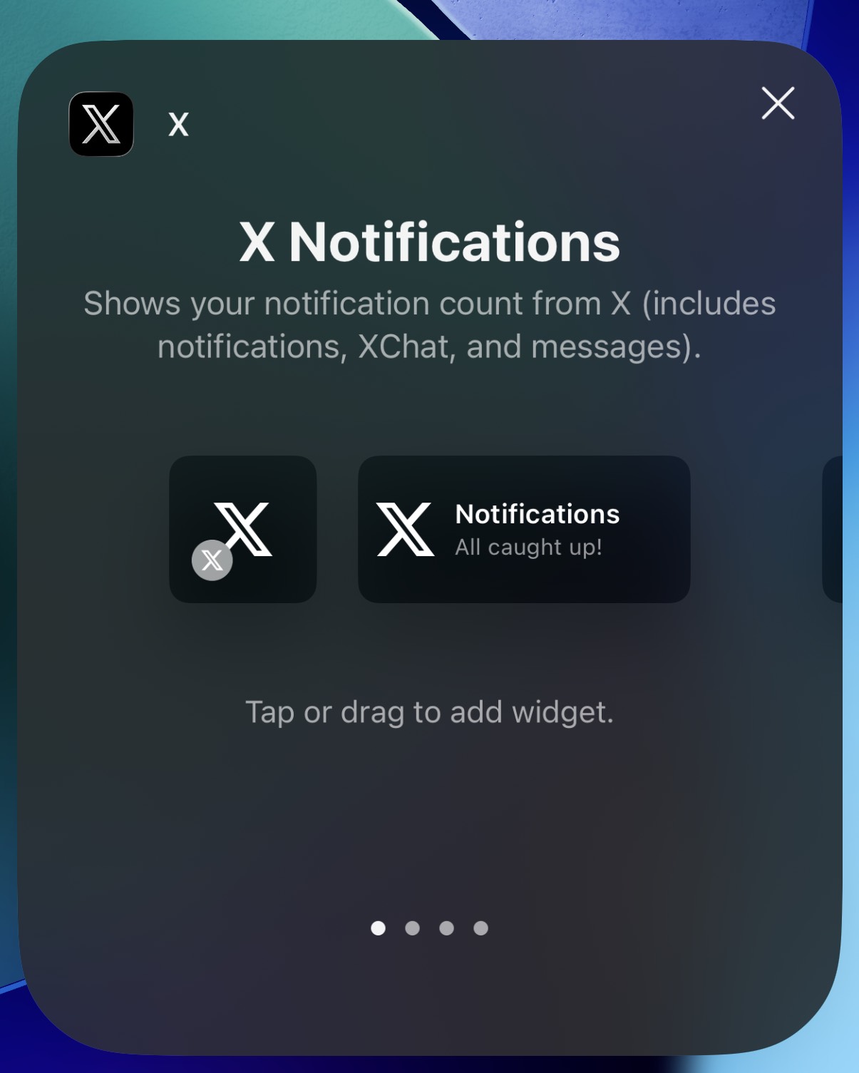 The "X Notifications" Lock Screen widget, which shows the X logo and a number.