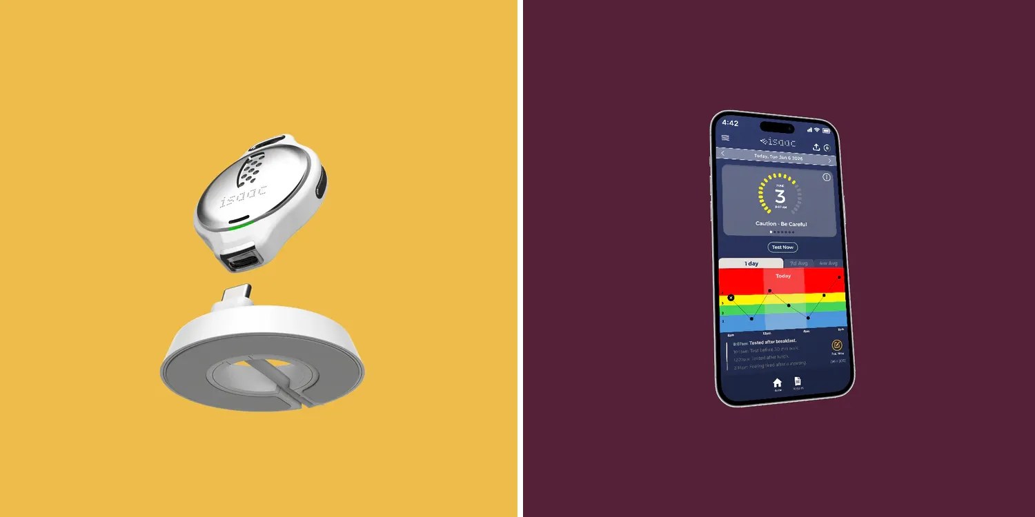 Apple Watch blood sugar monitoring a step closer as new tech launches | Isaac pendant shown left with companion app on the right