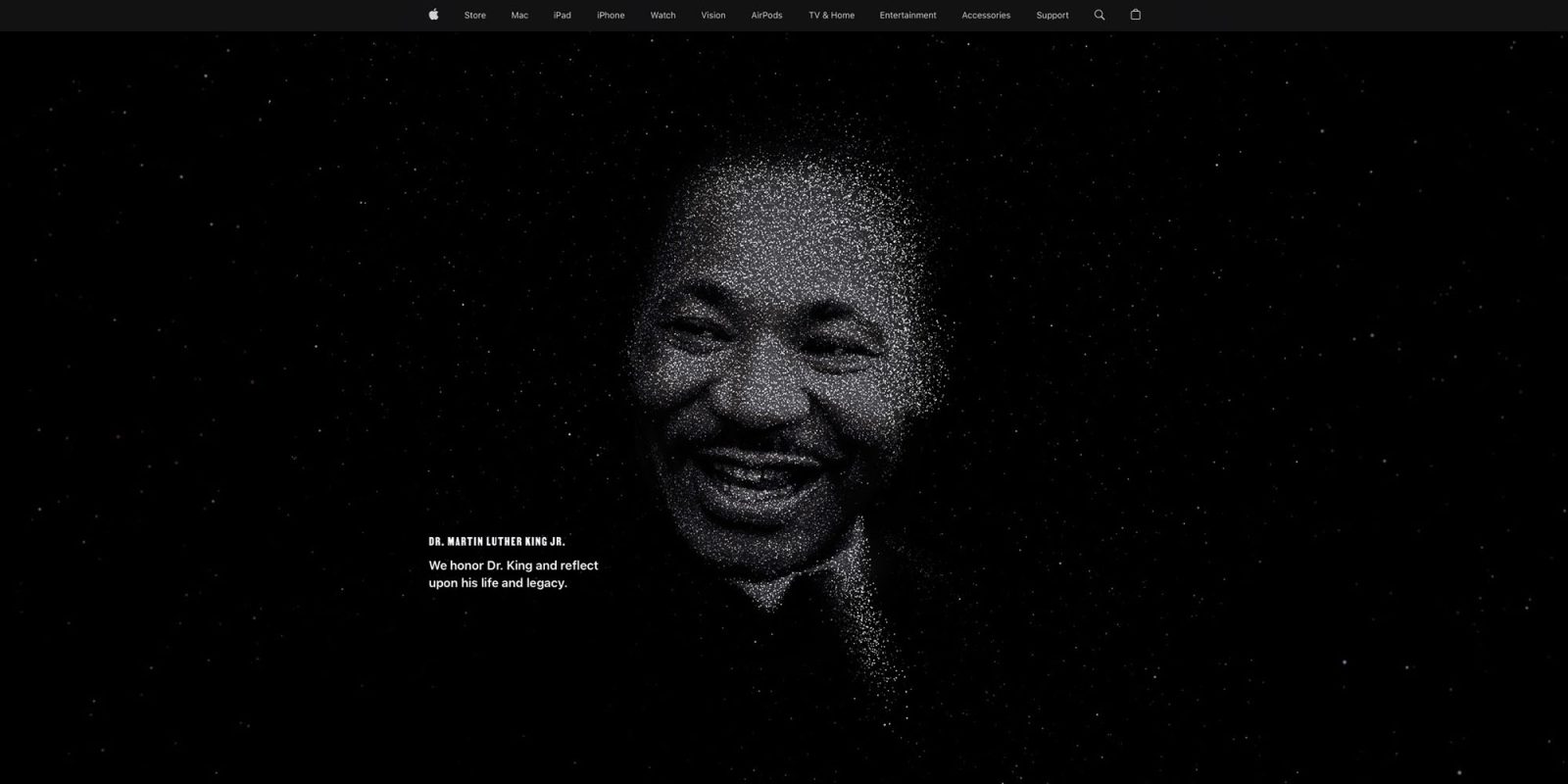 Apple celebrates Martin Luther King Jr Day in annual homepage homage (screengrab shown)